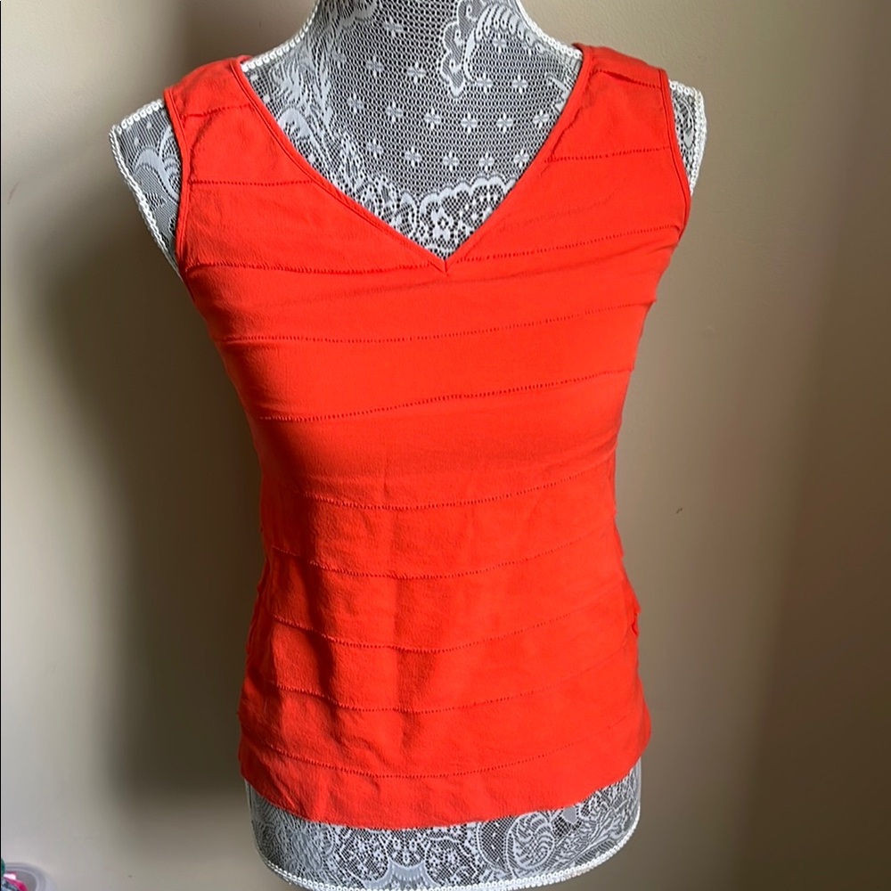Tory Burch Orange Silk Sleeveless Ruffle Blouse Sz 2